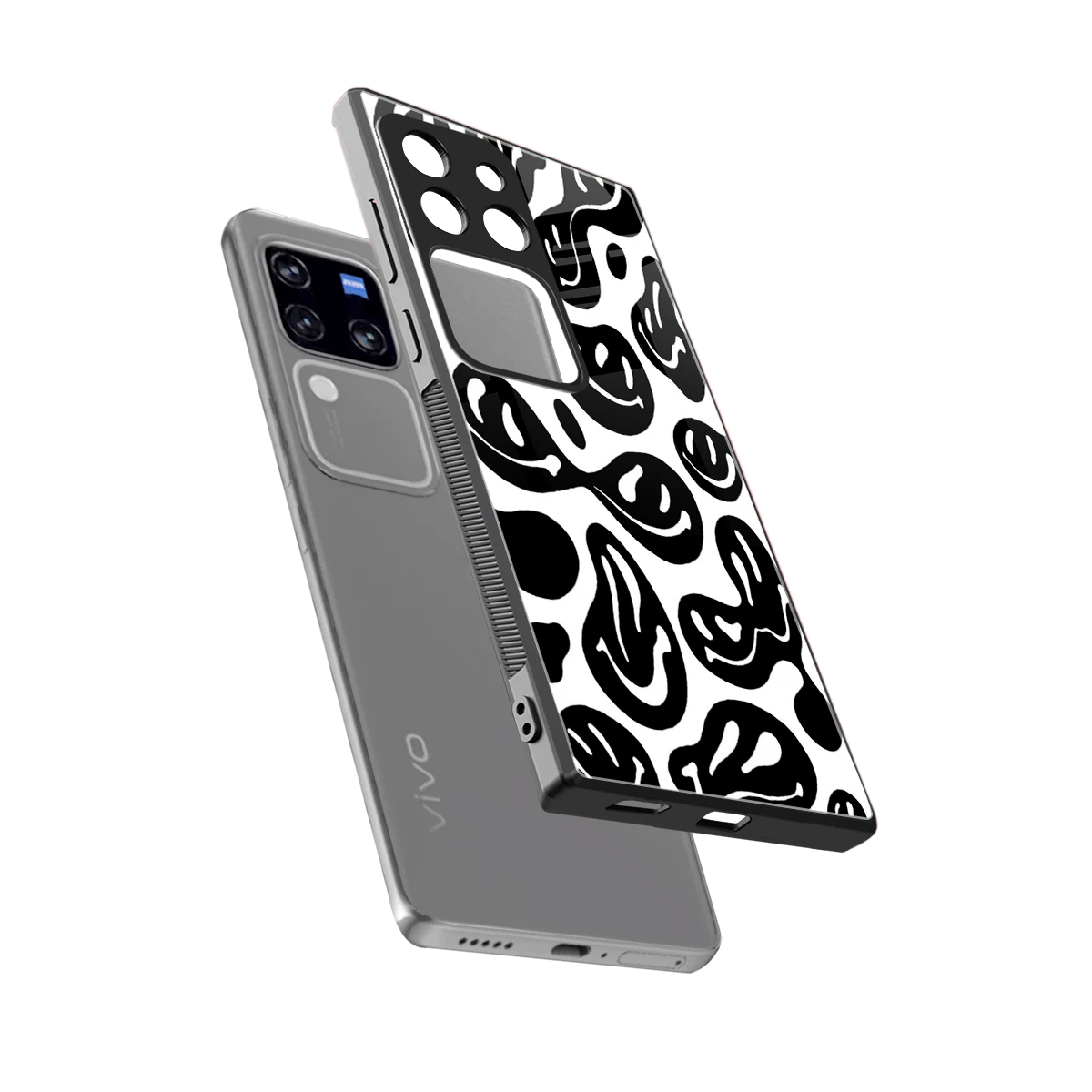 Acid Smiles BW sleekvivo v30 pro cover with tempered glass back and TPU edges