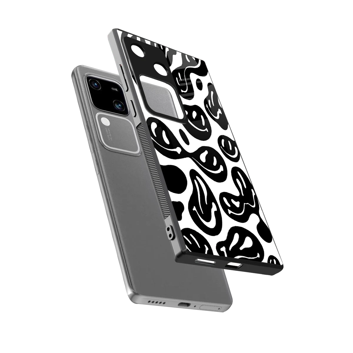 Acid Smiles BW sleek vivo v30 cover with tempered glass back and TPU edges