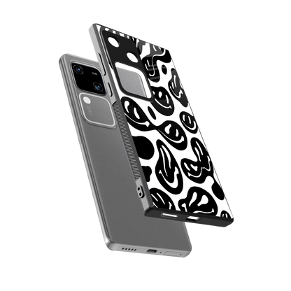 Acid Smiles BW sleek vivo v30 cover with tempered glass back and TPU edges