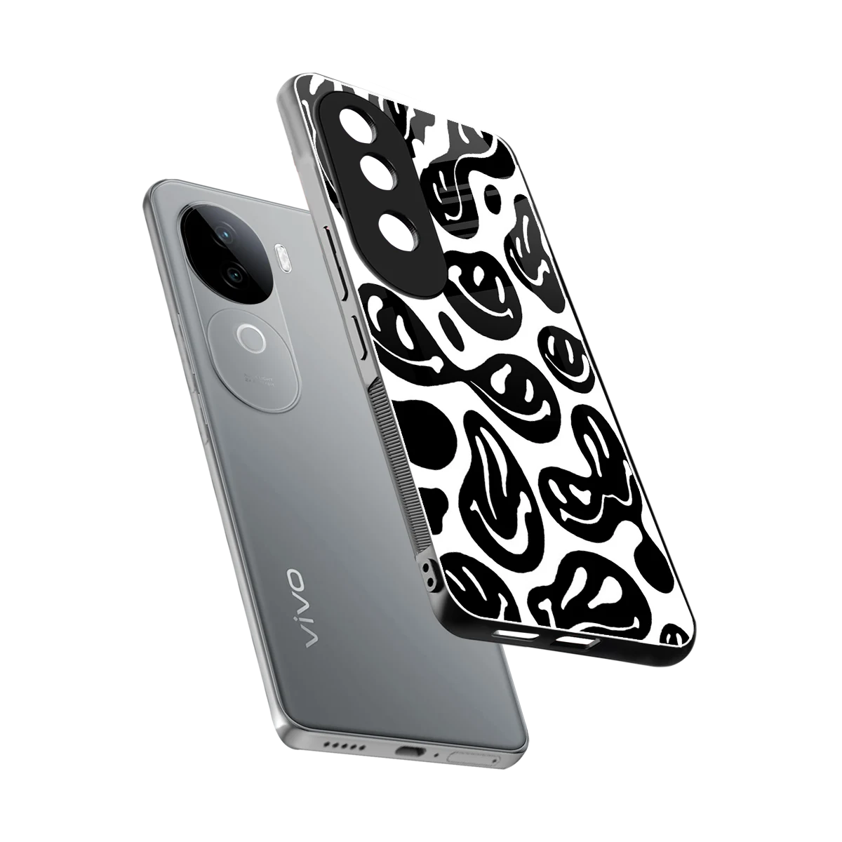 Acid Smiles BW sleek vivo v40e cover with tempered glass back and TPU edges