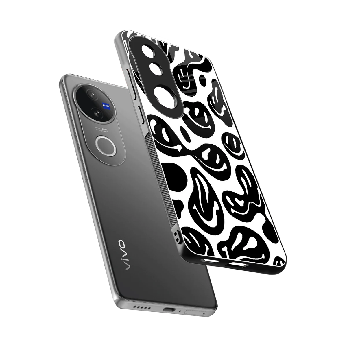 Acid Smiles BW sleek vivo v50 cover with tempered glass back and TPU edges