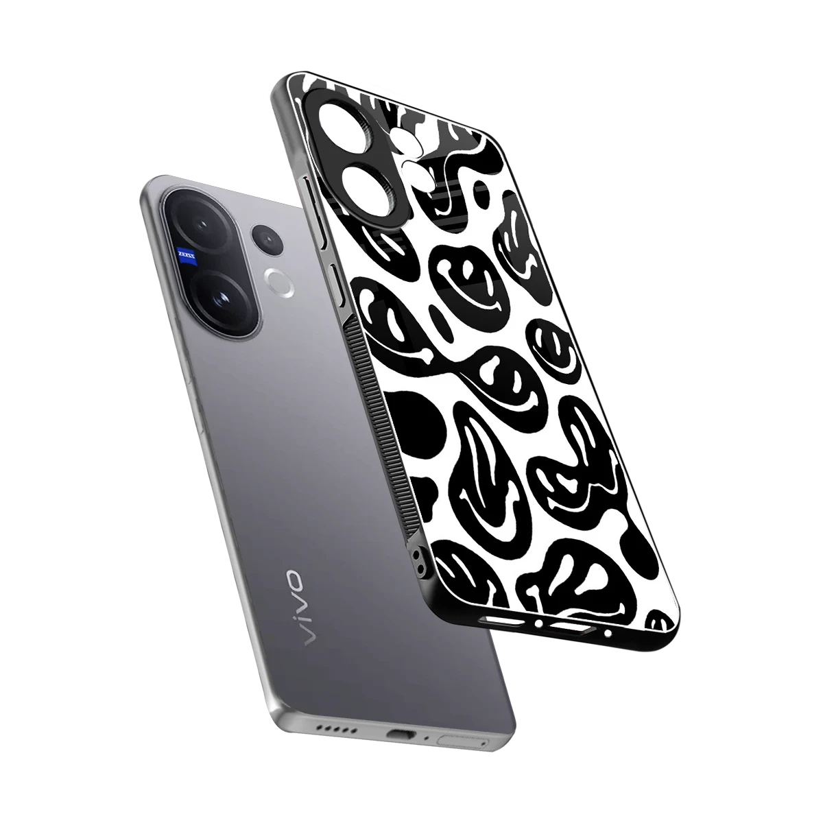 Acid Smiles BW sleek vivo v60 cover with tempered glass back and TPU edges