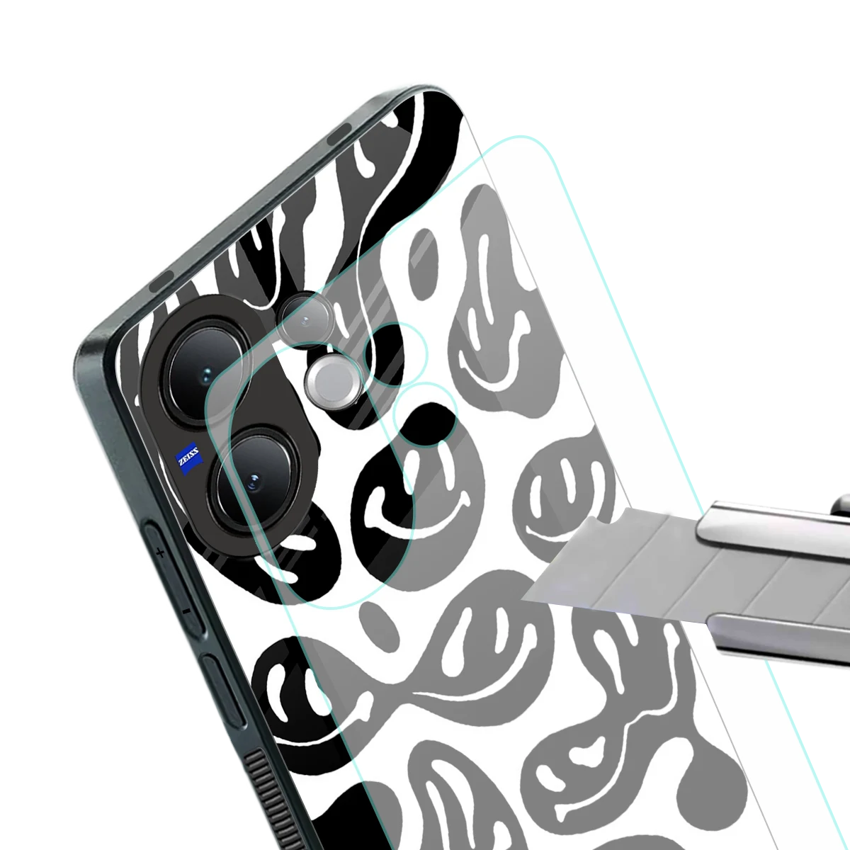 Acid Smiles BW stylish phone case for vivo v60 | glossy glass and slim fit