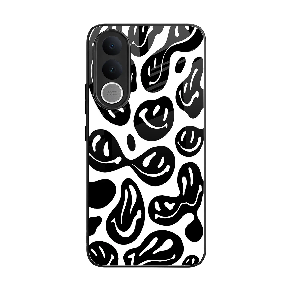 Acid Smiles BW back phone cover | glass case for vivo v70 fe