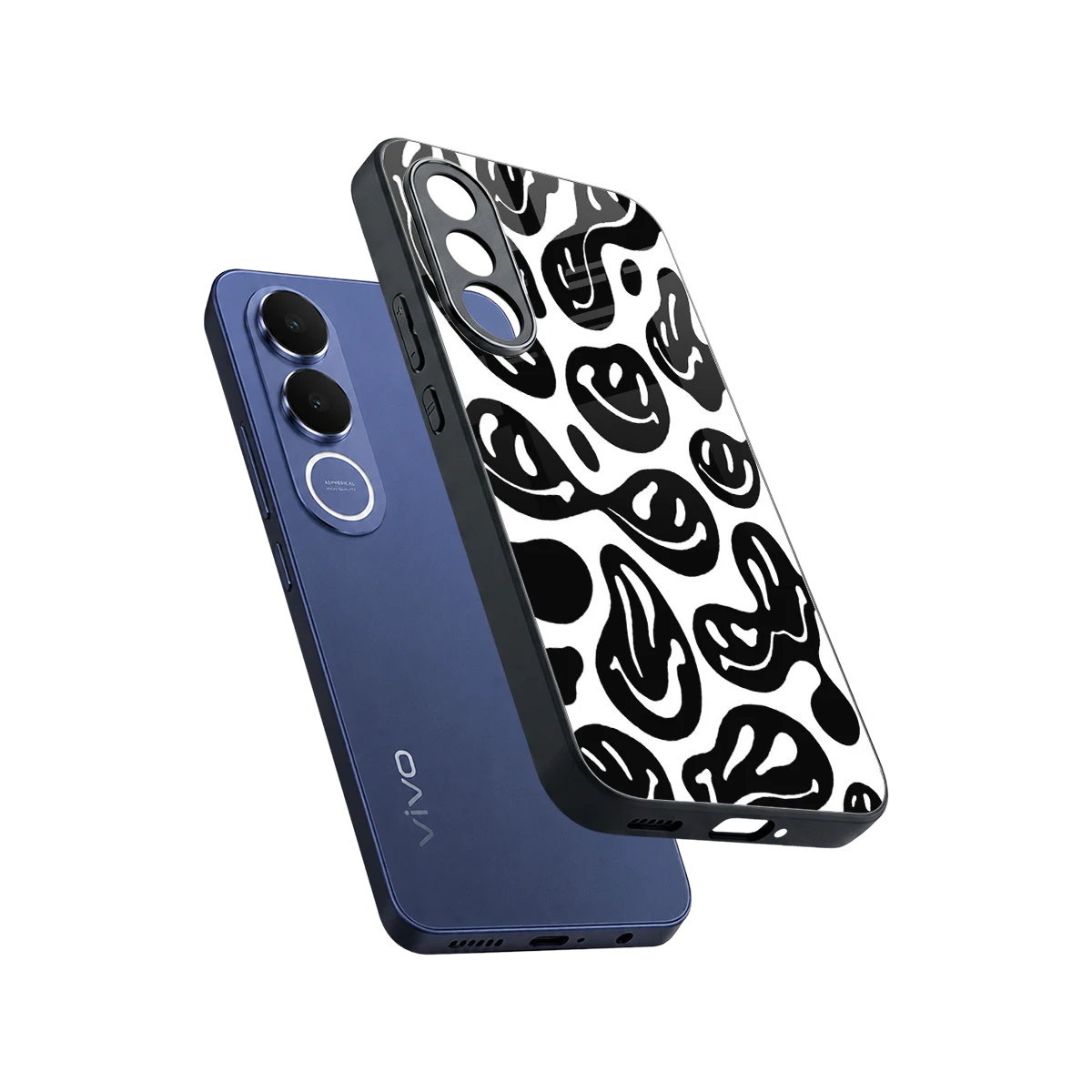Acid Smiles BW sleek vivo v70 fe cover with tempered glass back and TPU edges