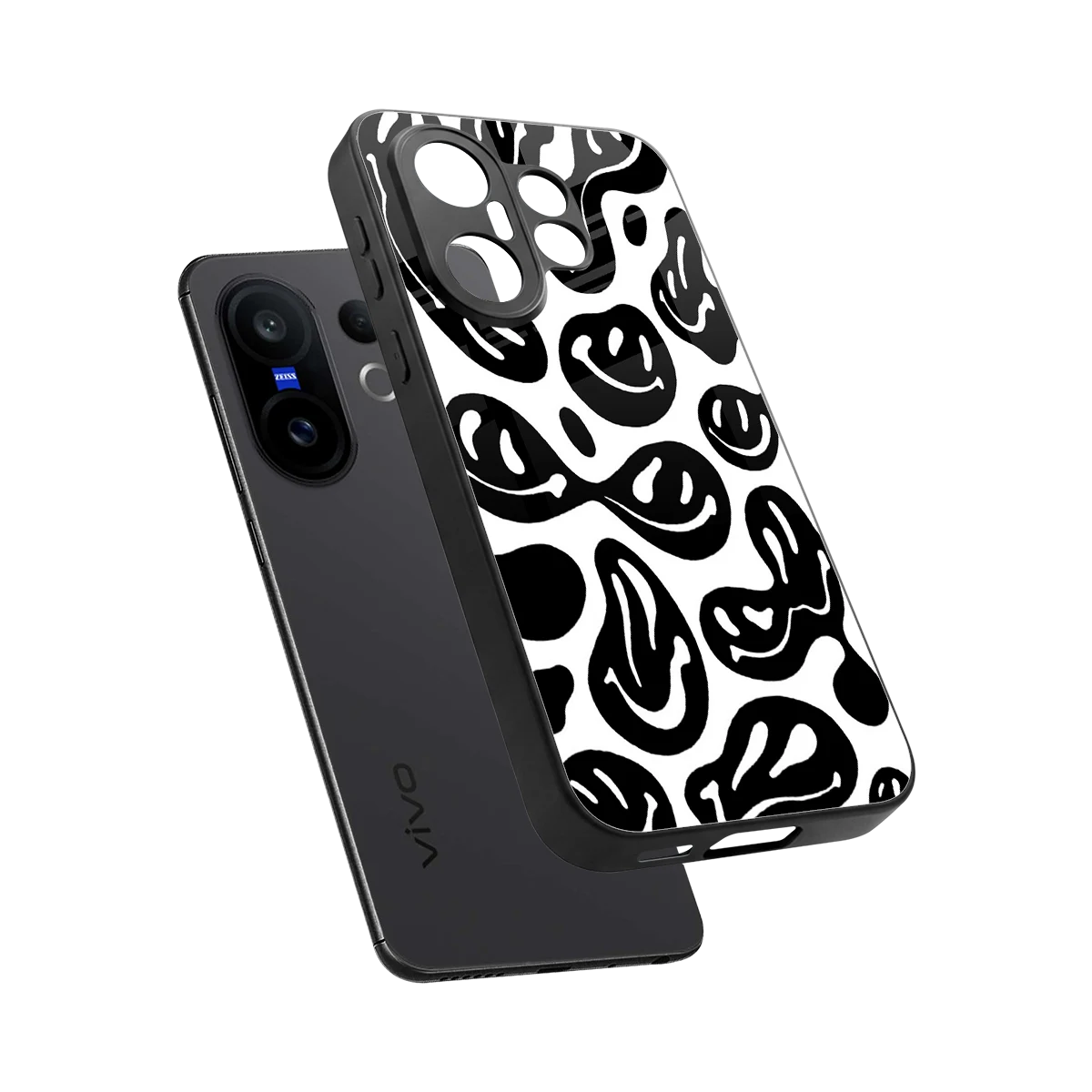 Acid Smiles BW sleek vivo x200 fe cover with tempered glass back and TPU edges