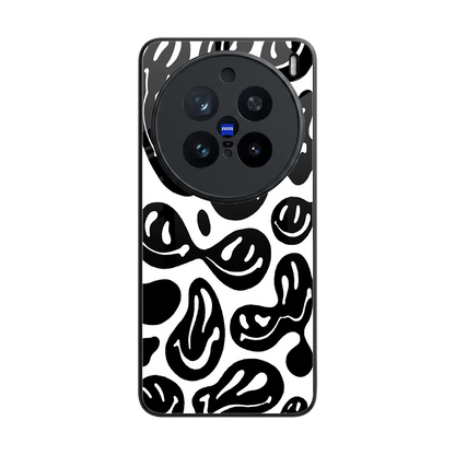 Acid Smiles BW back phone cover | glass case for vivo x200 pro