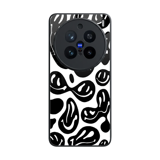 Acid Smiles BW back phone cover | glass case for vivo x200 pro