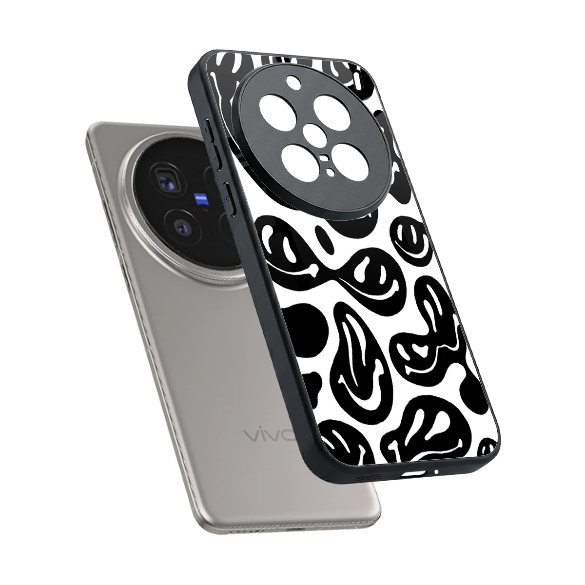 Acid Smiles BW sleek vivo x200 pro cover with tempered glass back and TPU edges
