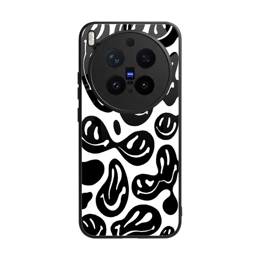 Acid Smiles BW back phone cover | glass case for vivo x300 pro
