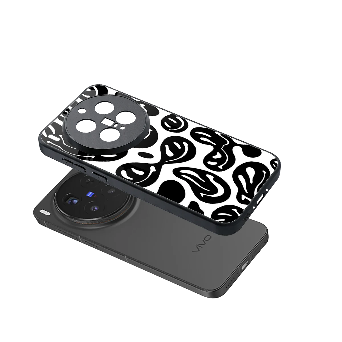 Acid Smiles BW sleek vivo x300 pro cover with tempered glass back and TPU edges