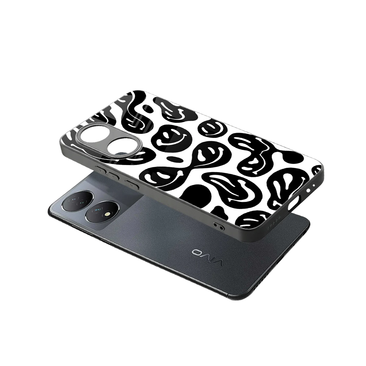 Acid Smiles BW sleek Vivo-y100 cover with tempered glass back and TPU edges