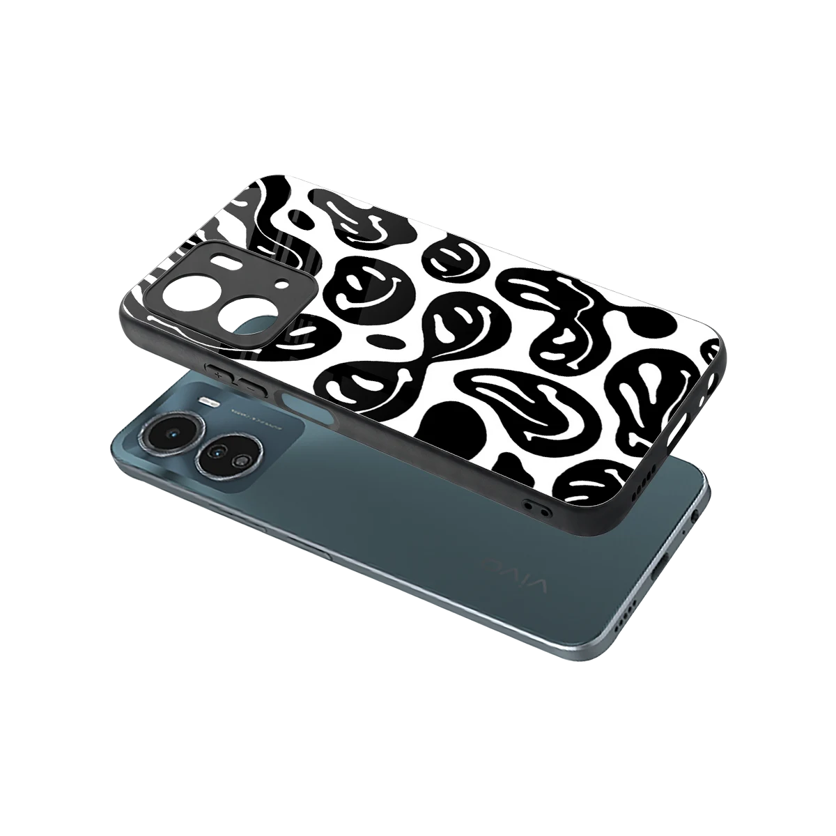 Acid Smiles BW sleek vivo y16 cover with tempered glass back and TPU edges