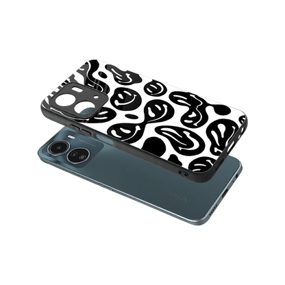 Acid Smiles BW sleek vivo y16 cover with tempered glass back and TPU edges