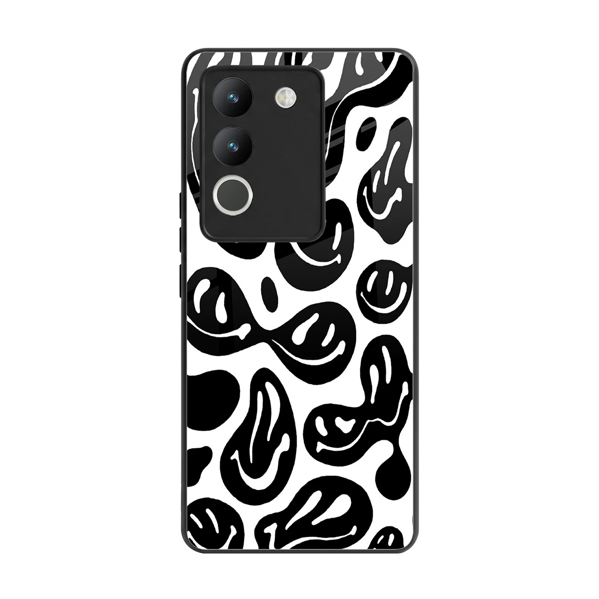 Acid Smiles BW back phone cover | glass case for vivo y200 5g