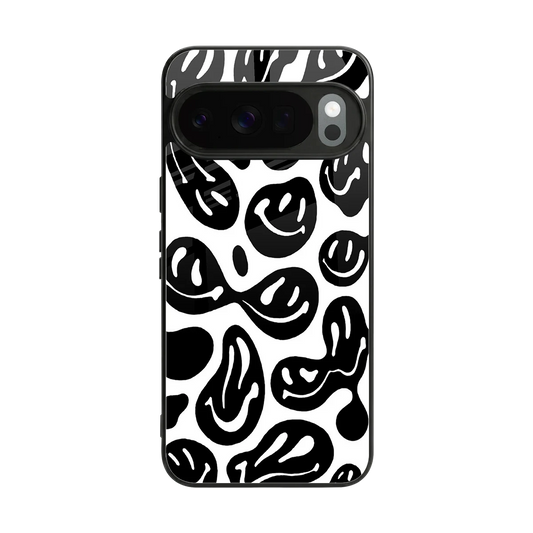 Acid Smiles BW back phone cover | glass case for google pixel 10 pro