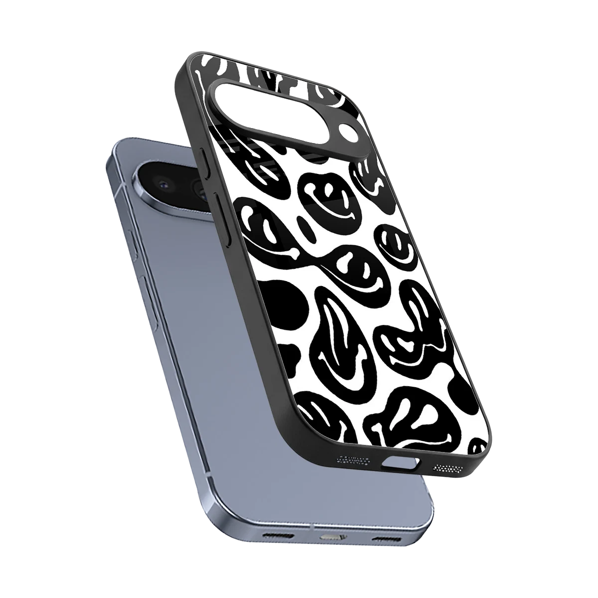 Acid Smiles BW sleek google pixel 10 cover with tempered glass back and TPU edges
