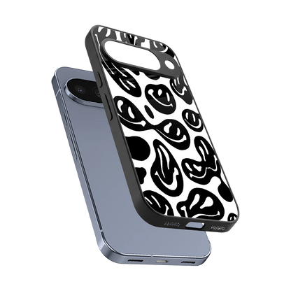Acid Smiles BW sleek google pixel 10 cover with tempered glass back and TPU edges