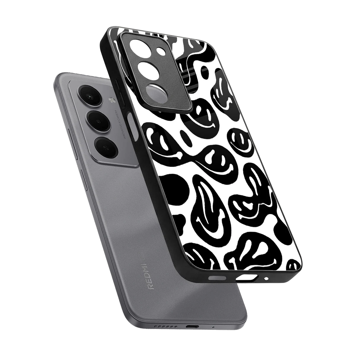 Acid Smiles BW sleek redmi 15 5g cover with tempered glass back and TPU edges