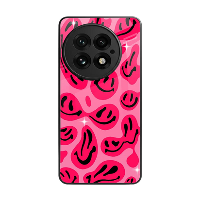 Acid Smiles Pink back phone cover | glass case for oneplus 13