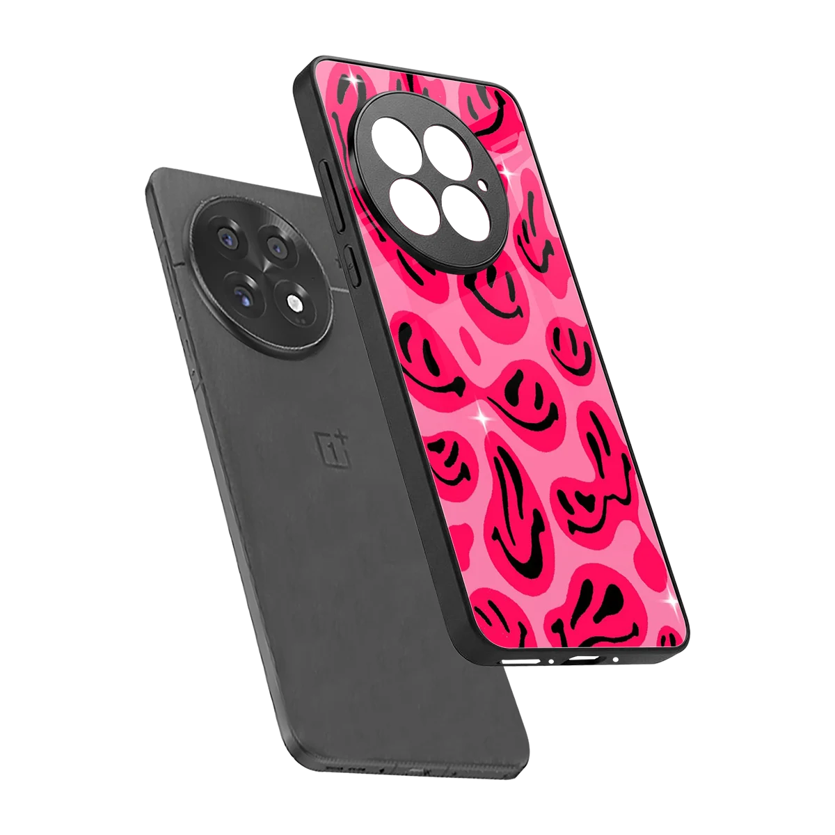 Acid Smiles Pink sleek oneplus 13 cover with tempered glass back and TPU edges