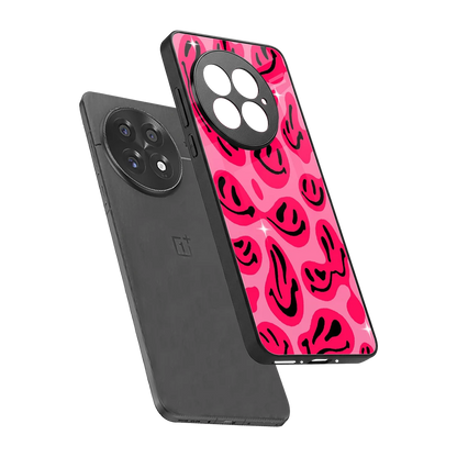 Acid Smiles Pink sleek oneplus 13 cover with tempered glass back and TPU edges