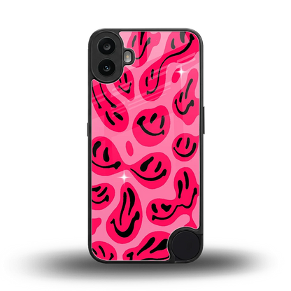 Acid Smiles Pink back phone cover | glass case for cmf nothing phone 1