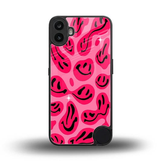 Acid Smiles Pink back phone cover | glass case for cmf nothing phone 1