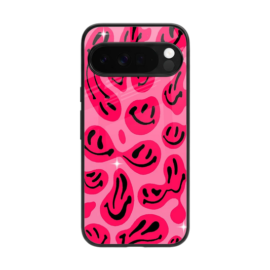 Acid Smiles Pink back phone cover | glass case for google pixel 10 pro xl