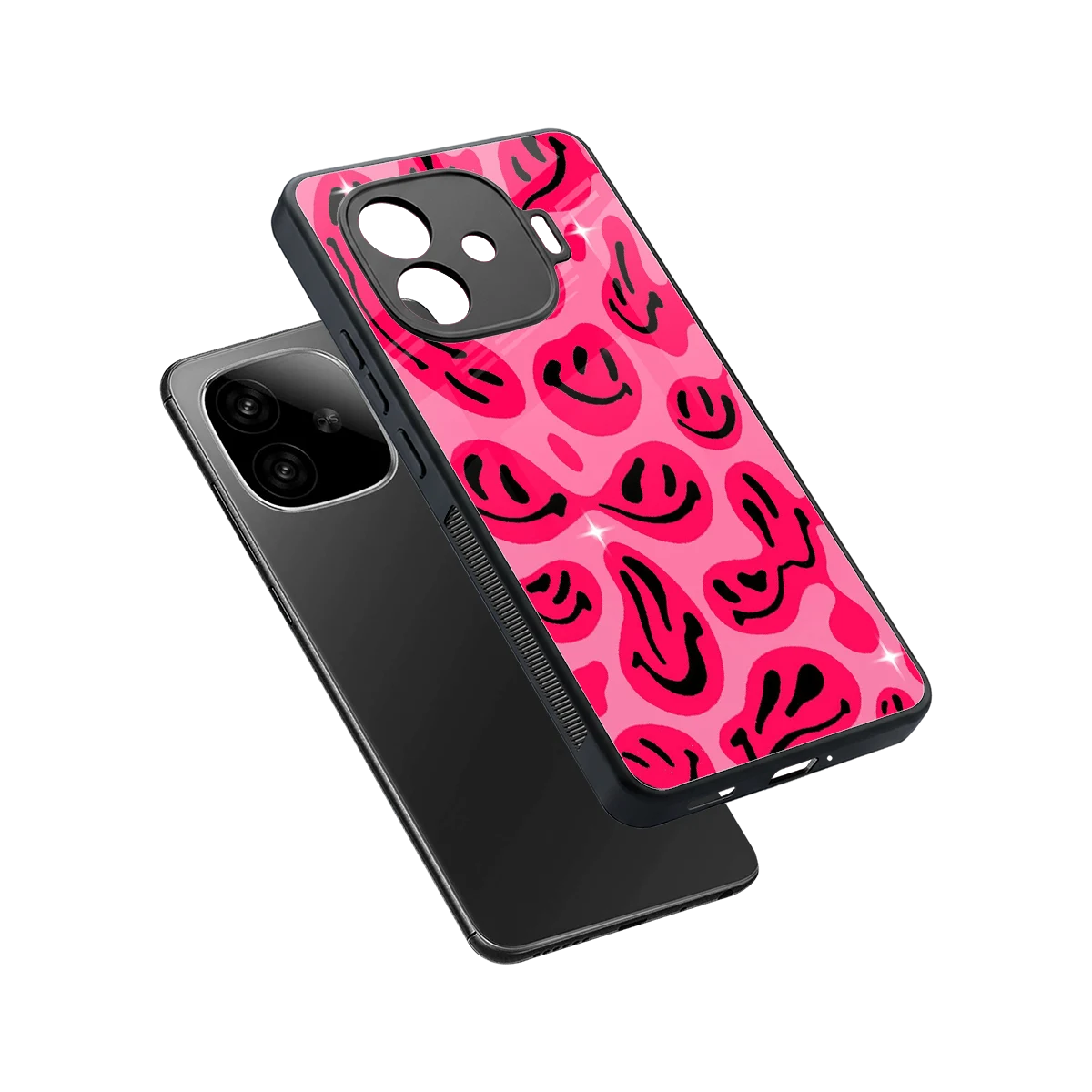 Acid Smiles Pink sleek iqoo neo 10r 5g cover with tempered glass back and TPU edges