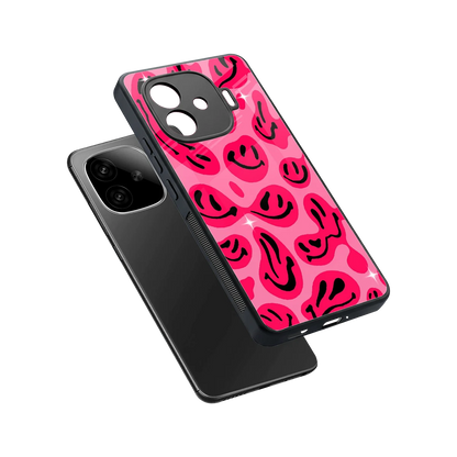 Acid Smiles Pink sleek iqoo neo 10r 5g cover with tempered glass back and TPU edges