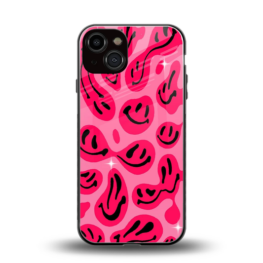 Acid Smiles Pink back phone cover | glass case for iphone 14