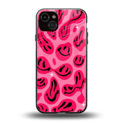 Acid Smiles Pink back phone cover | glass case for iphone 14 plus