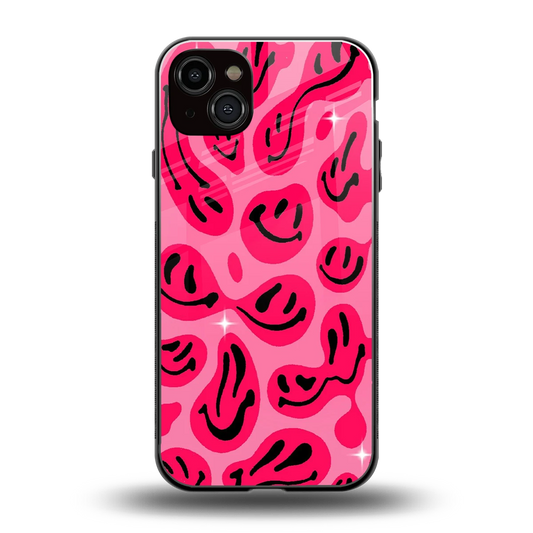 Acid Smiles Pink back phone cover | glass case for iphone 14 plus