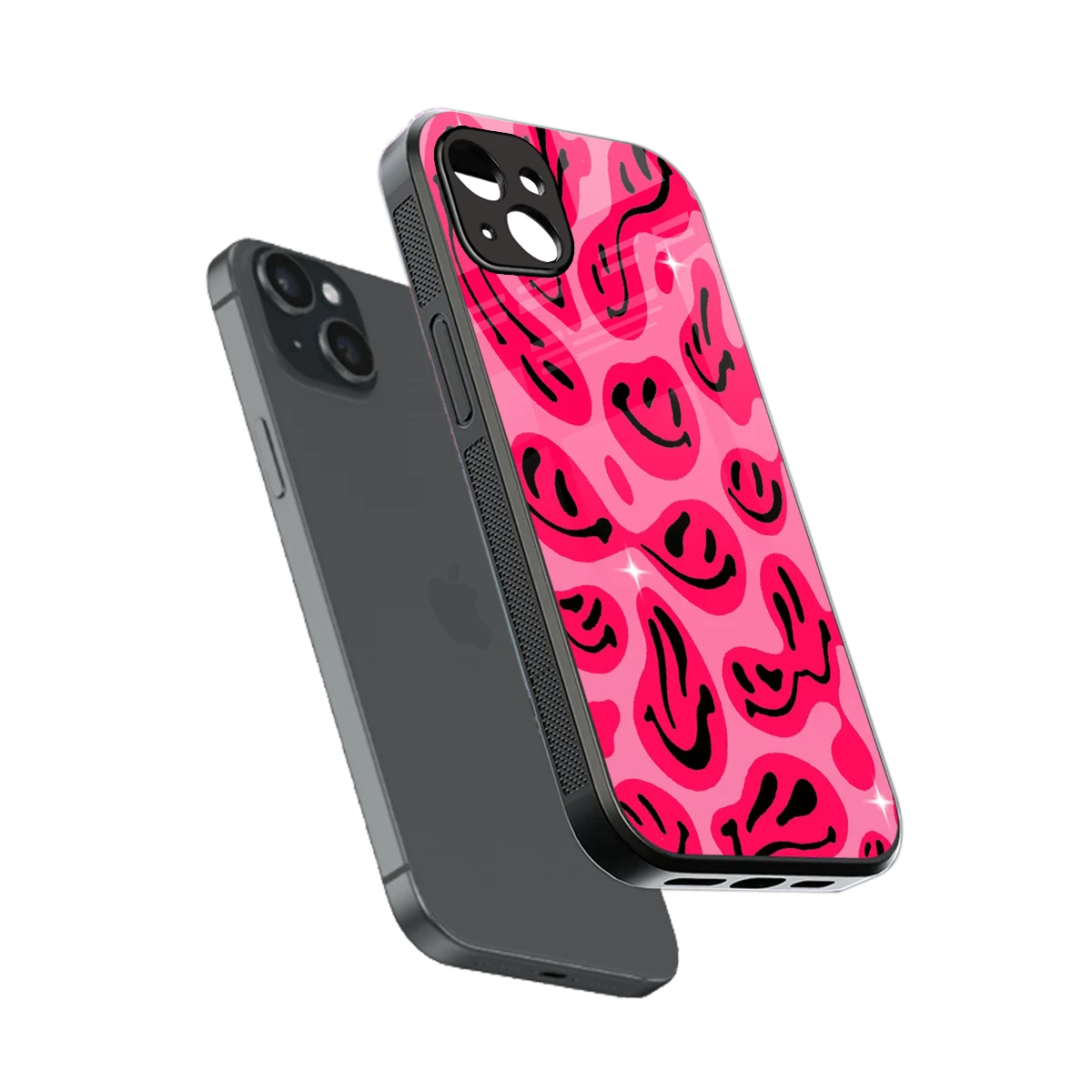 Acid Smiles Pink sleek iphone 14 plus cover with tempered glass back and TPU edges