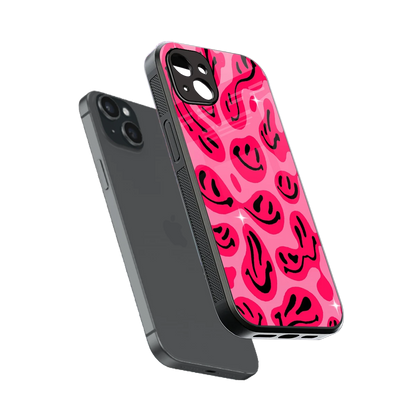 Acid Smiles Pink sleek iphone 14 plus cover with tempered glass back and TPU edges