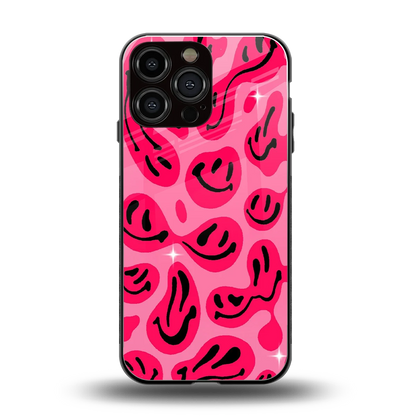 Acid Smiles Pink back phone cover | glass case for iphone 15 pro max