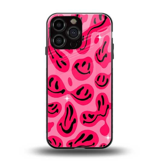 Acid Smiles Pink back phone cover | glass case for iphone 15 pro max