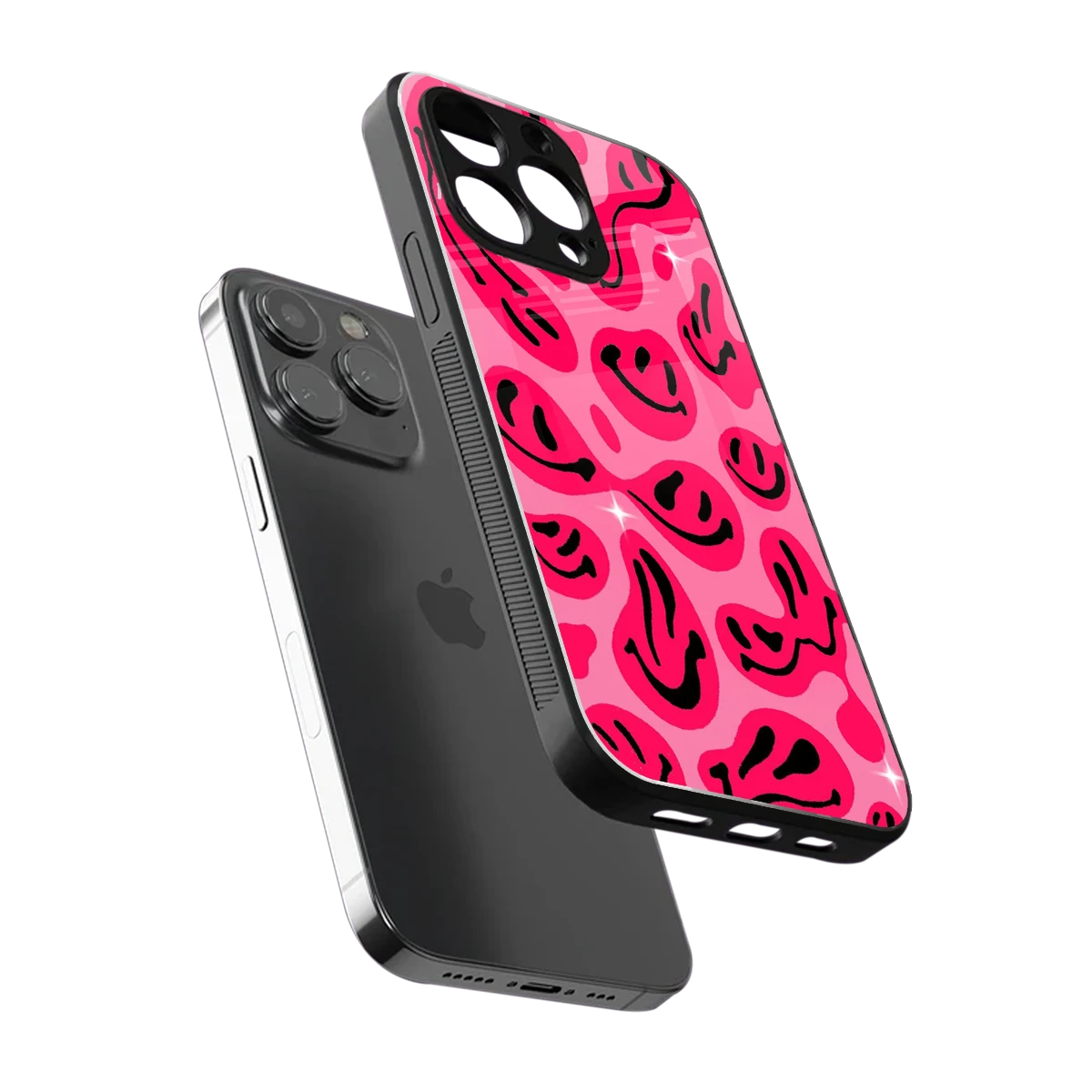Acid Smiles Pink sleek iphone 15 pro max cover with tempered glass back and TPU edges