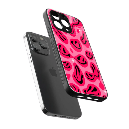 Acid Smiles Pink sleek iphone 15 pro max cover with tempered glass back and TPU edges