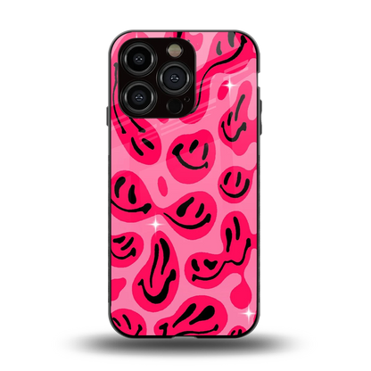 Acid Smiles Pink back phone cover | glass case for iphone 15 pro