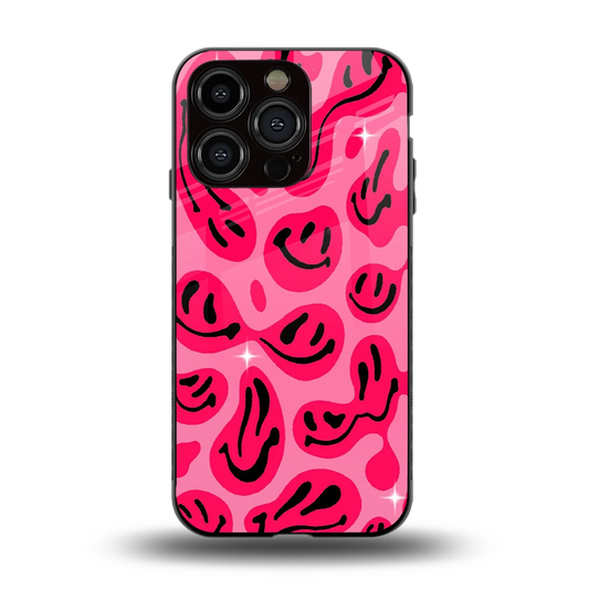 Acid Smiles Pink back phone cover | glass case for iphone 15 pro