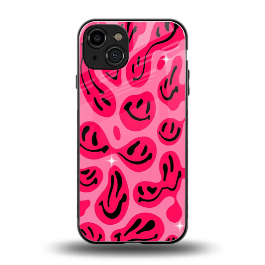 Acid Smiles Pink back phone cover | glass case for iphone 15
