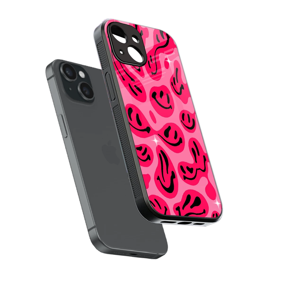 Acid Smiles Pink sleek iphone 15 cover with tempered glass back and TPU edges