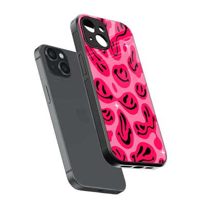 Acid Smiles Pink sleek iphone 15 cover with tempered glass back and TPU edges