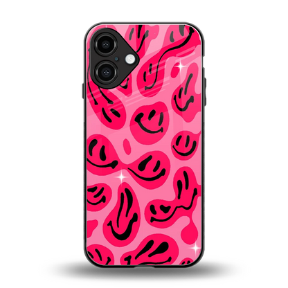 Acid Smiles Pink back phone cover | glass case for iphone 16 plus
