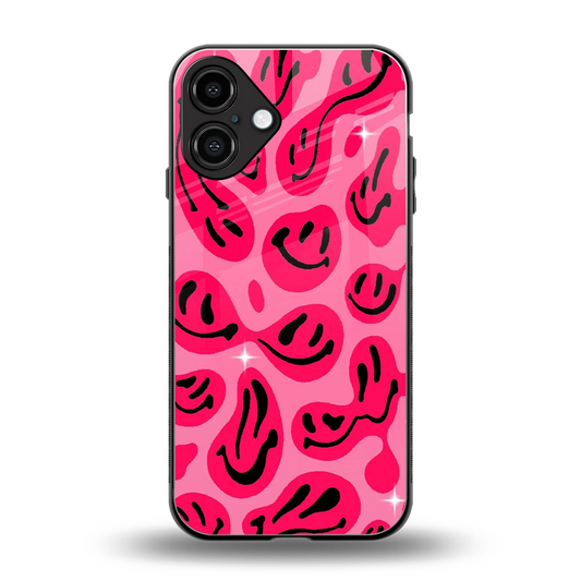Acid Smiles Pink back phone cover | glass case for iphone 16 plus