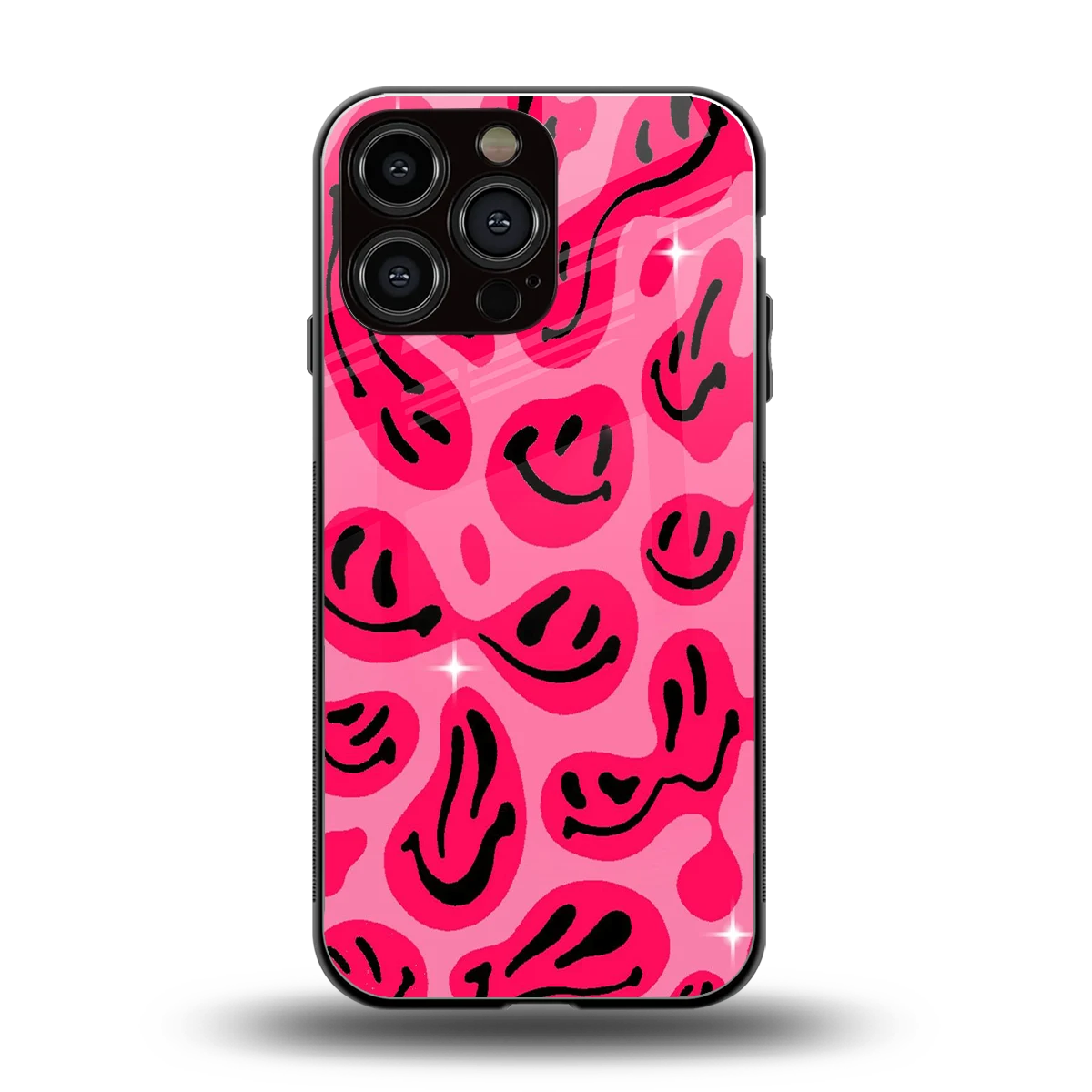 Acid Smiles Pink back phone cover | glass case for iphone 16 pro max