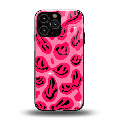 Acid Smiles Pink back phone cover | glass case for iphone 16 pro max
