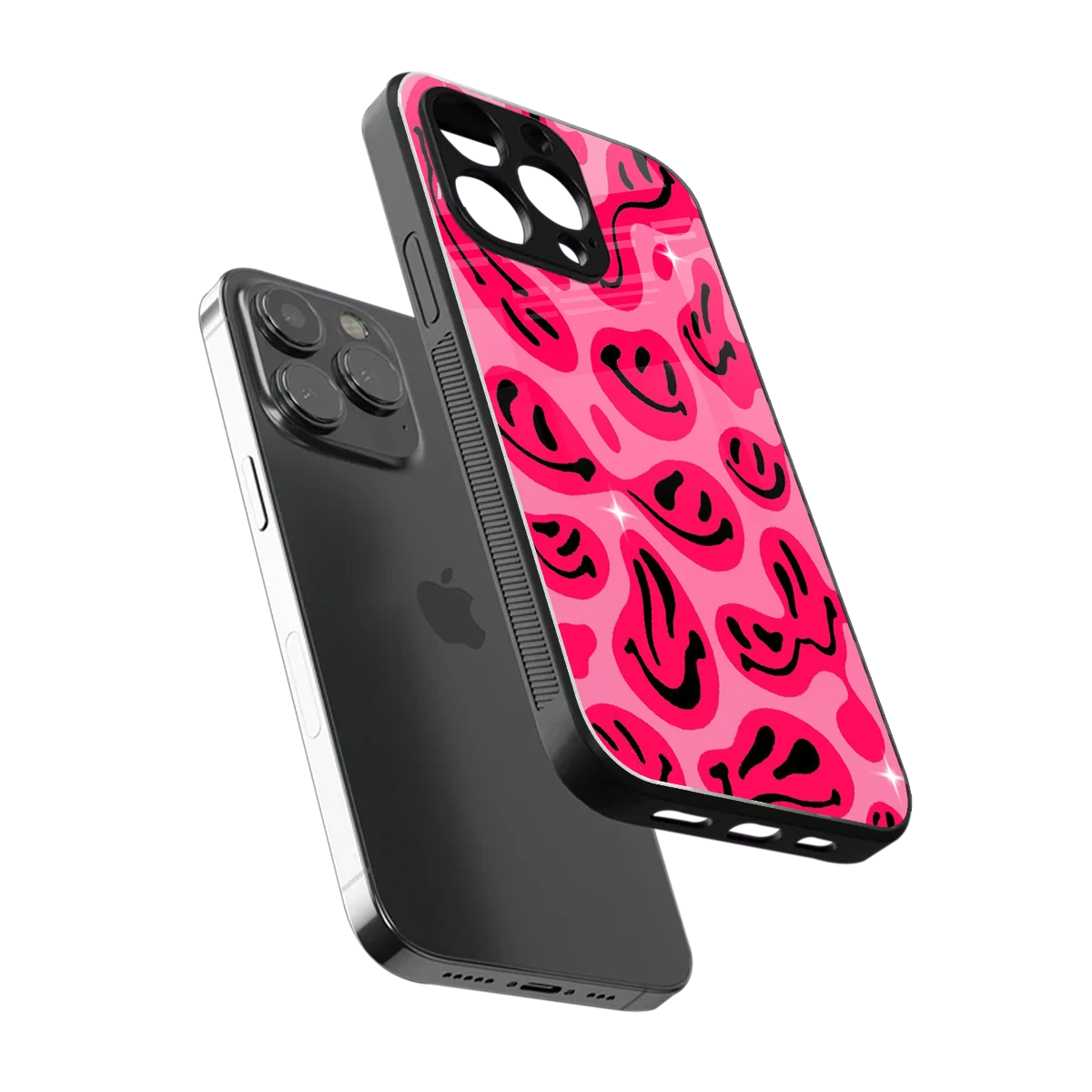 Acid Smiles Pink sleek iphone 16 pro max cover with tempered glass back and TPU edges
